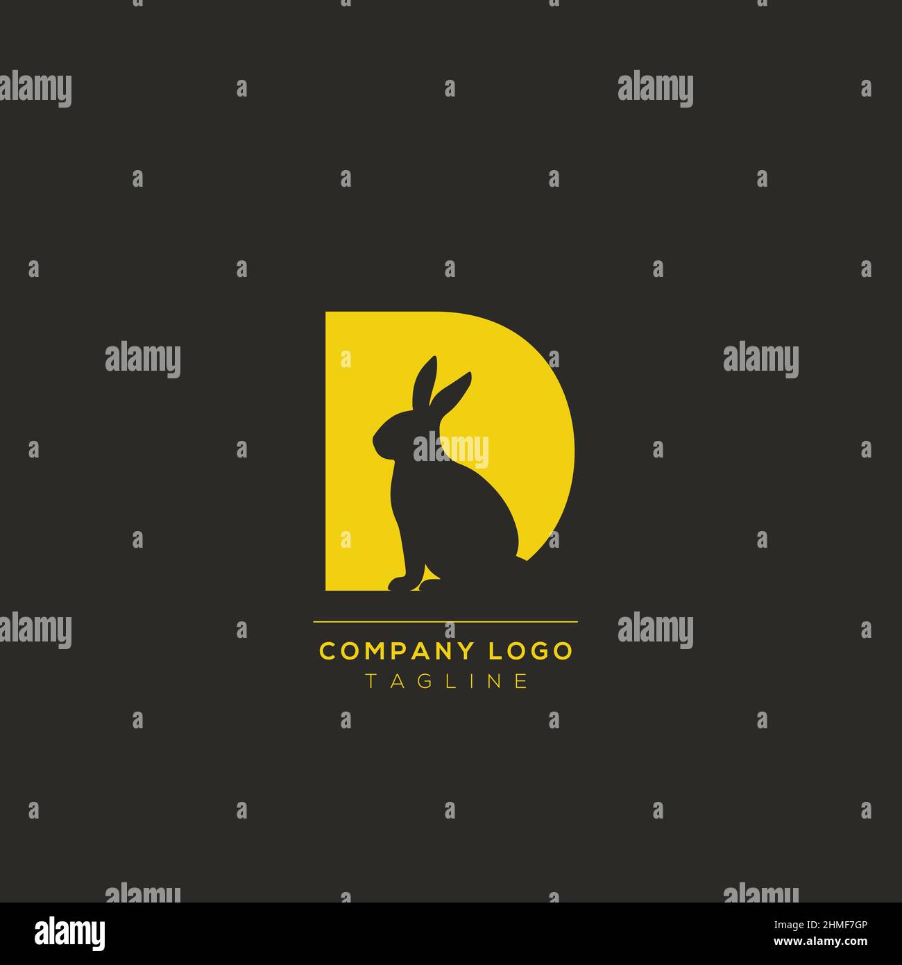 Logo template letter D with RABBIT symbol incorporated. Negative Space abstract Style Modern Vector Editable. Stock Vector