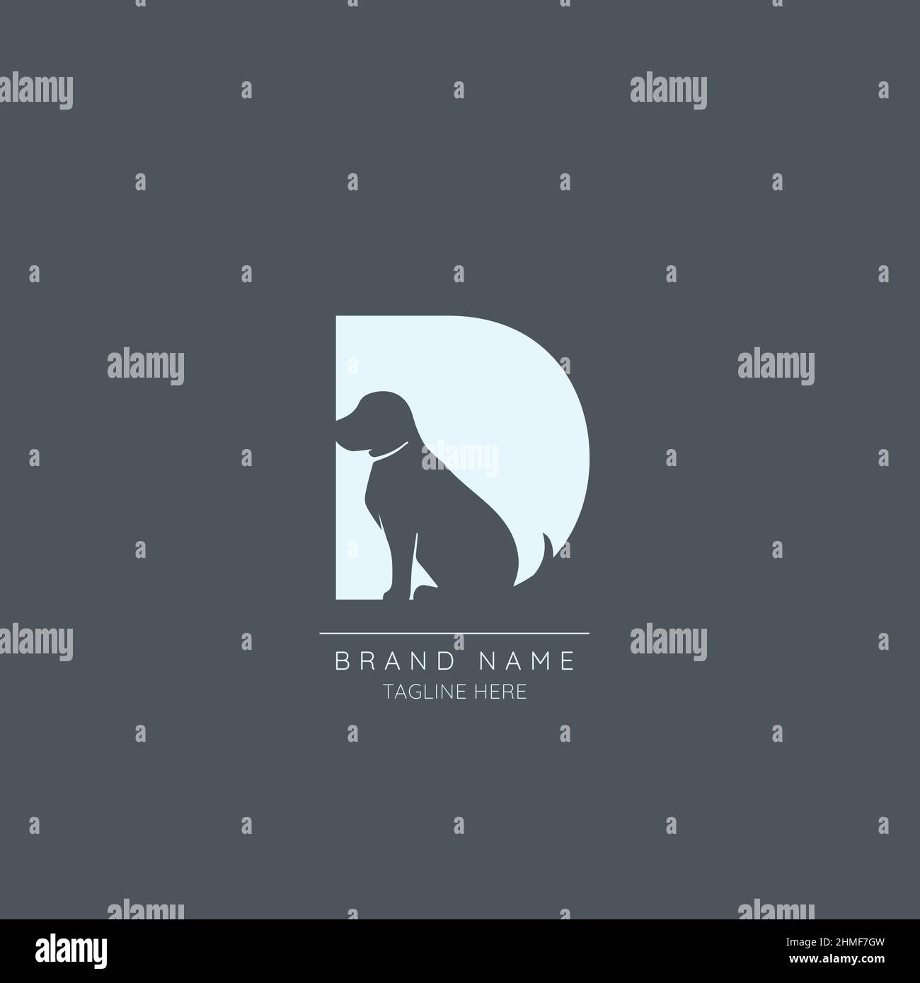 Logo template letter D with DOG symbol incorporated. Negative Space abstract Style Modern Vector Editable. Stock Vector