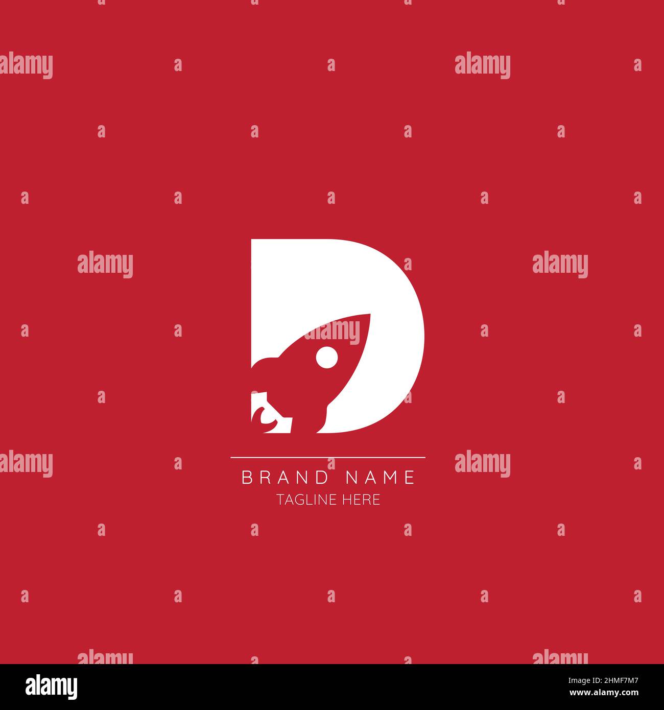 Logo template letter D with rocket symbol incorporated. Negative Space abstract Style Modern Vector Editable. Stock Vector