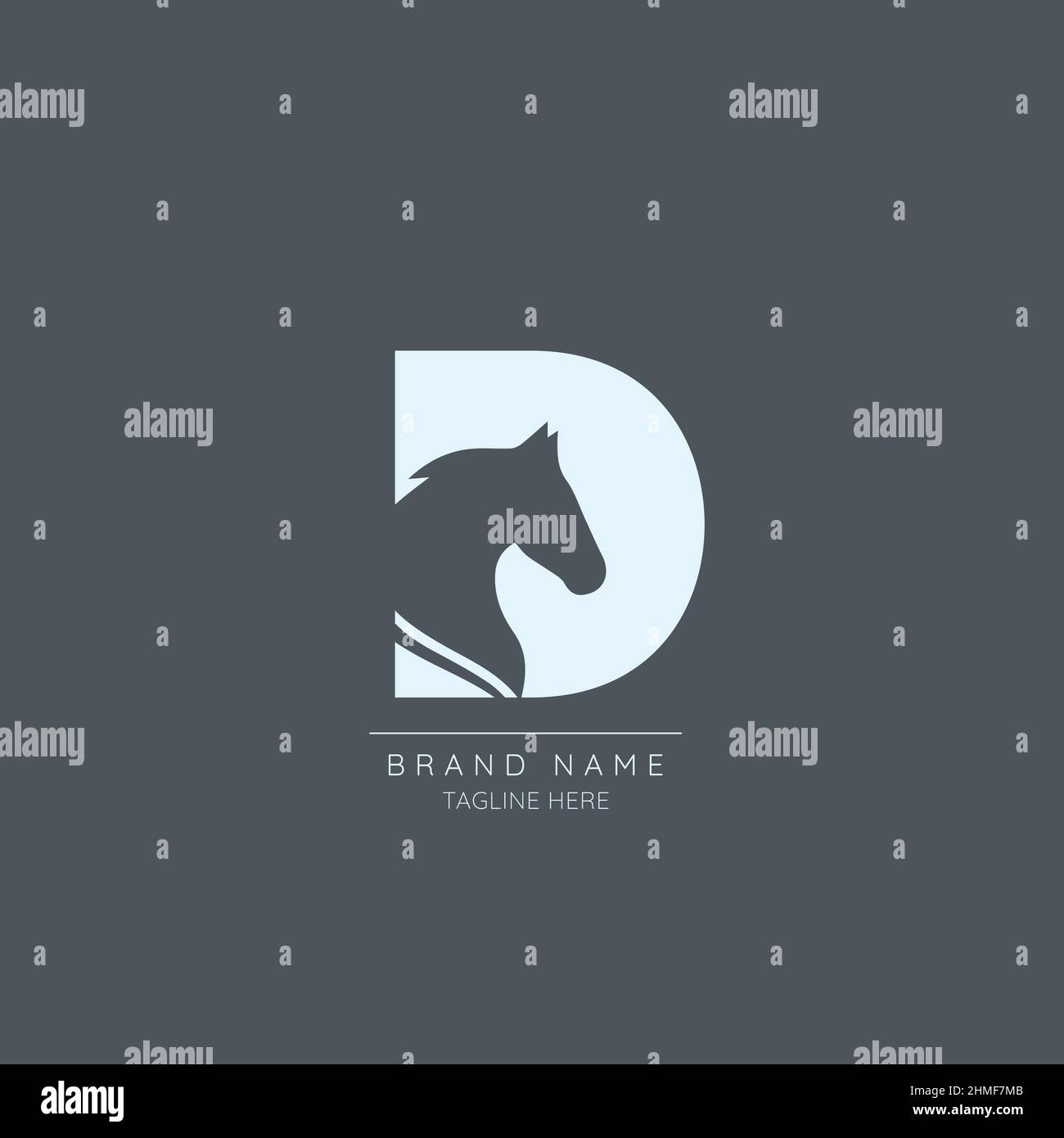 Logo template letter D with HORSE symbol incorporated. Negative Space abstract Style Modern Vector Editable. Stock Vector