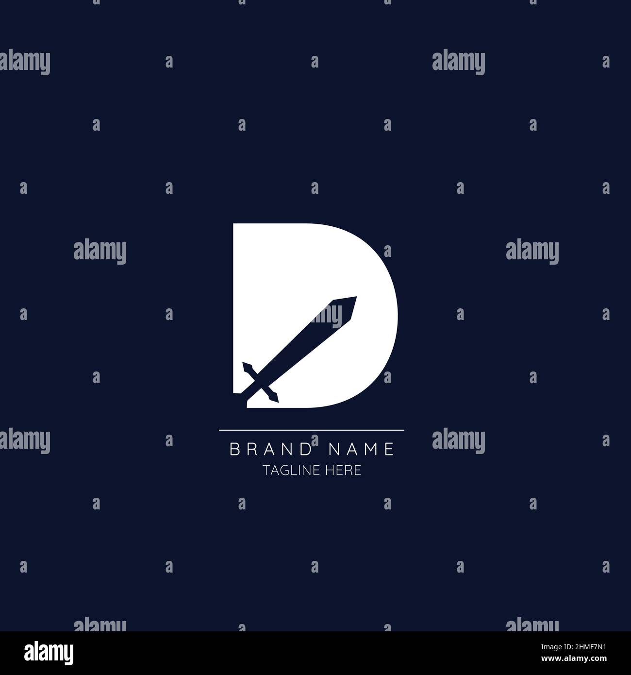 Logo template letter D with SWORD symbol incorporated. Negative Space abstract Style Modern Vector Editable. Stock Vector