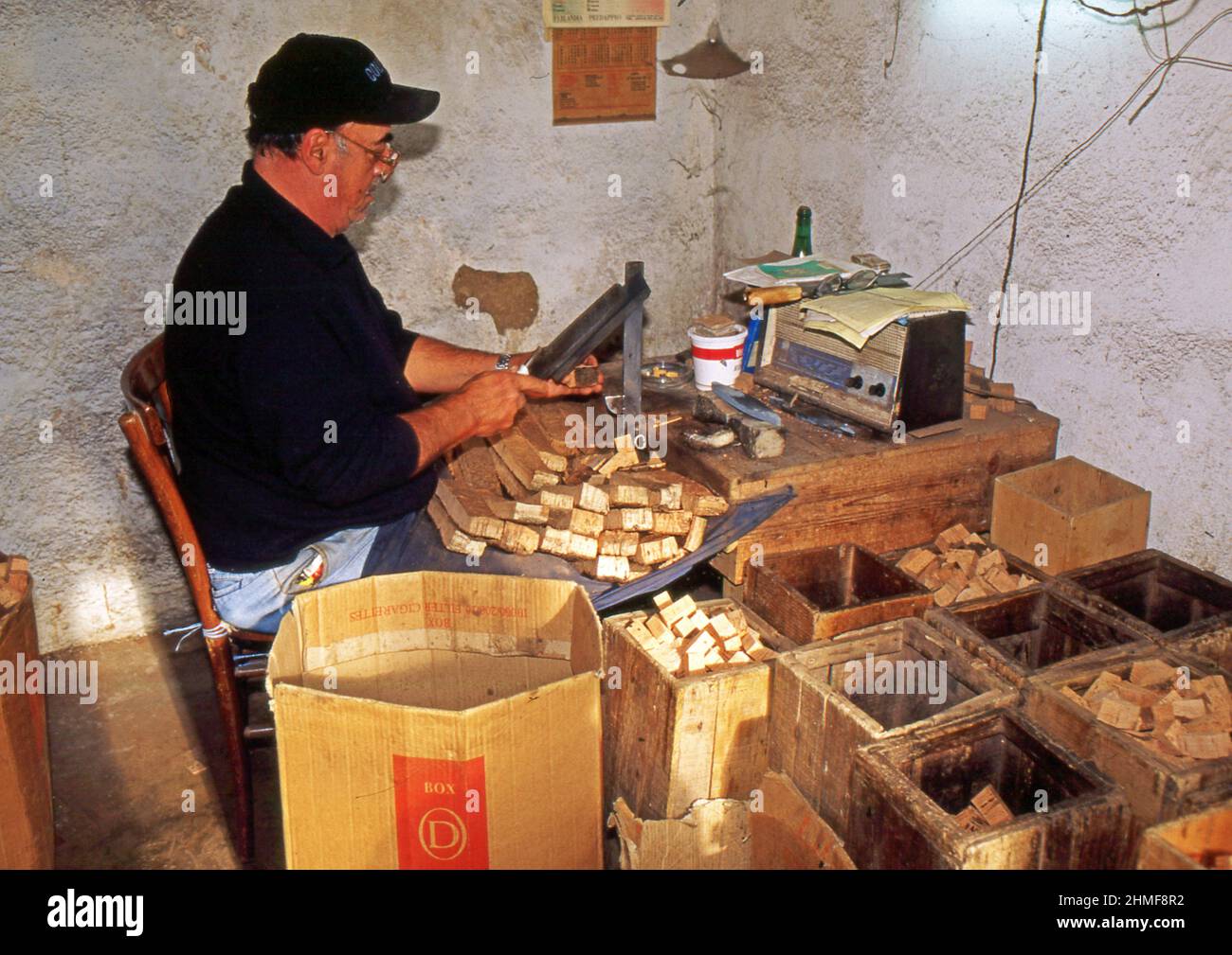 Cork processing in Sardinia, Italy (scanned from colorslide Stock Photo ...