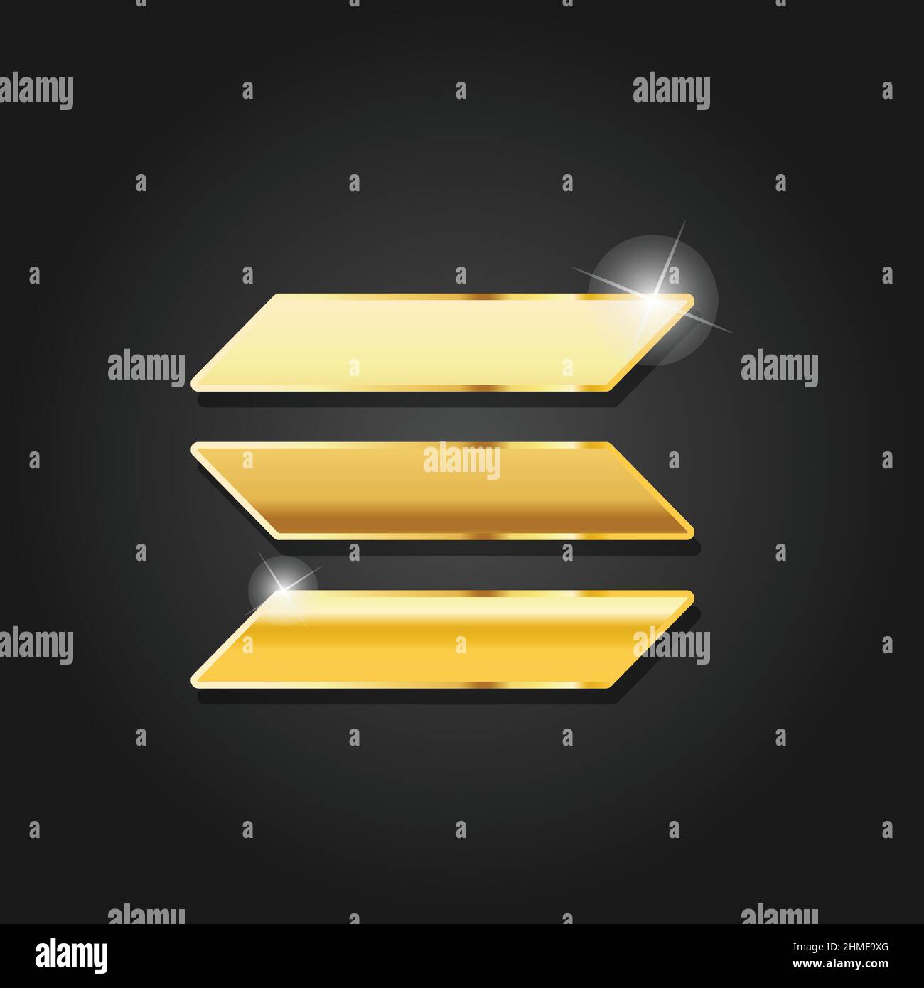 Golden shiny solana icon badge symbol vector image. Golden digital cryptocurrency coin. Electronics finance money symbol. Stock Vector
