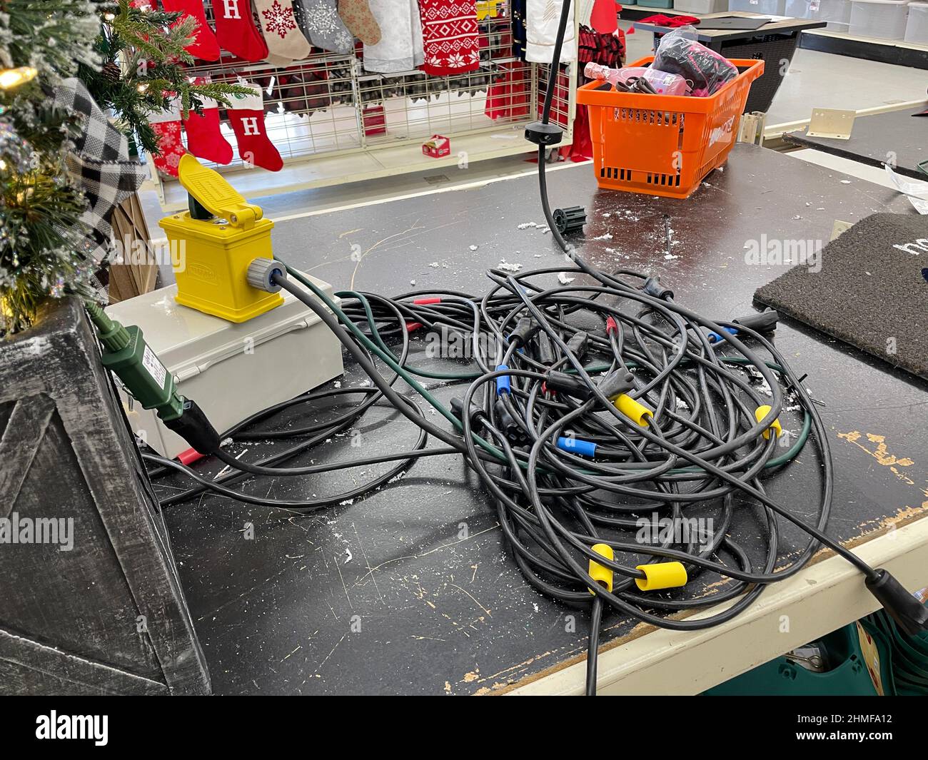 Augusta, Ga USA - 12 09 21: Big Lots retail store interior Hwy 25 electrical wiring on a table Stock Photo