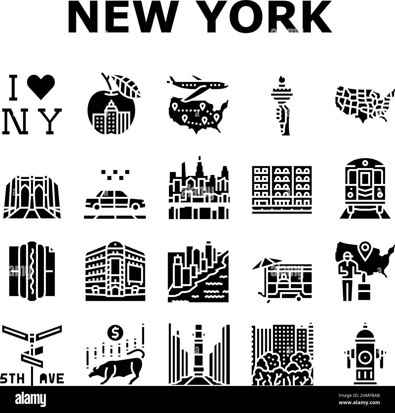 New York American City Landmarks Icons Set Vector Stock Vector