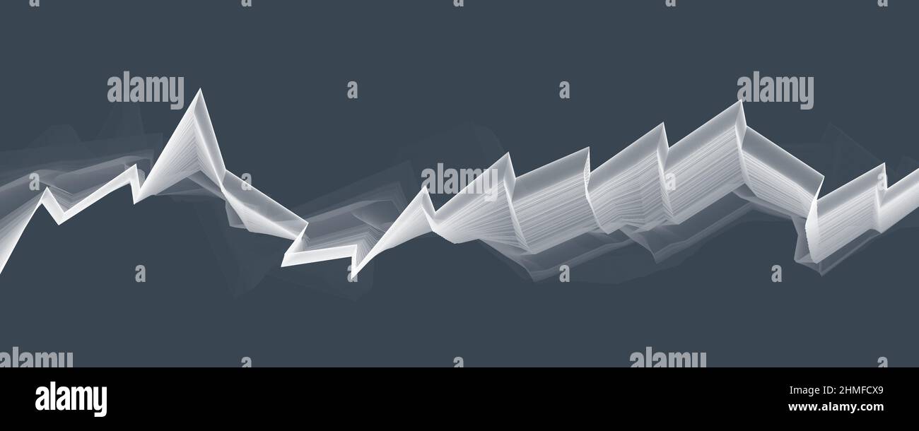 Abstract broken translucent colorless complex polyline on gray background. Wide vector graphic pattern Stock Vector