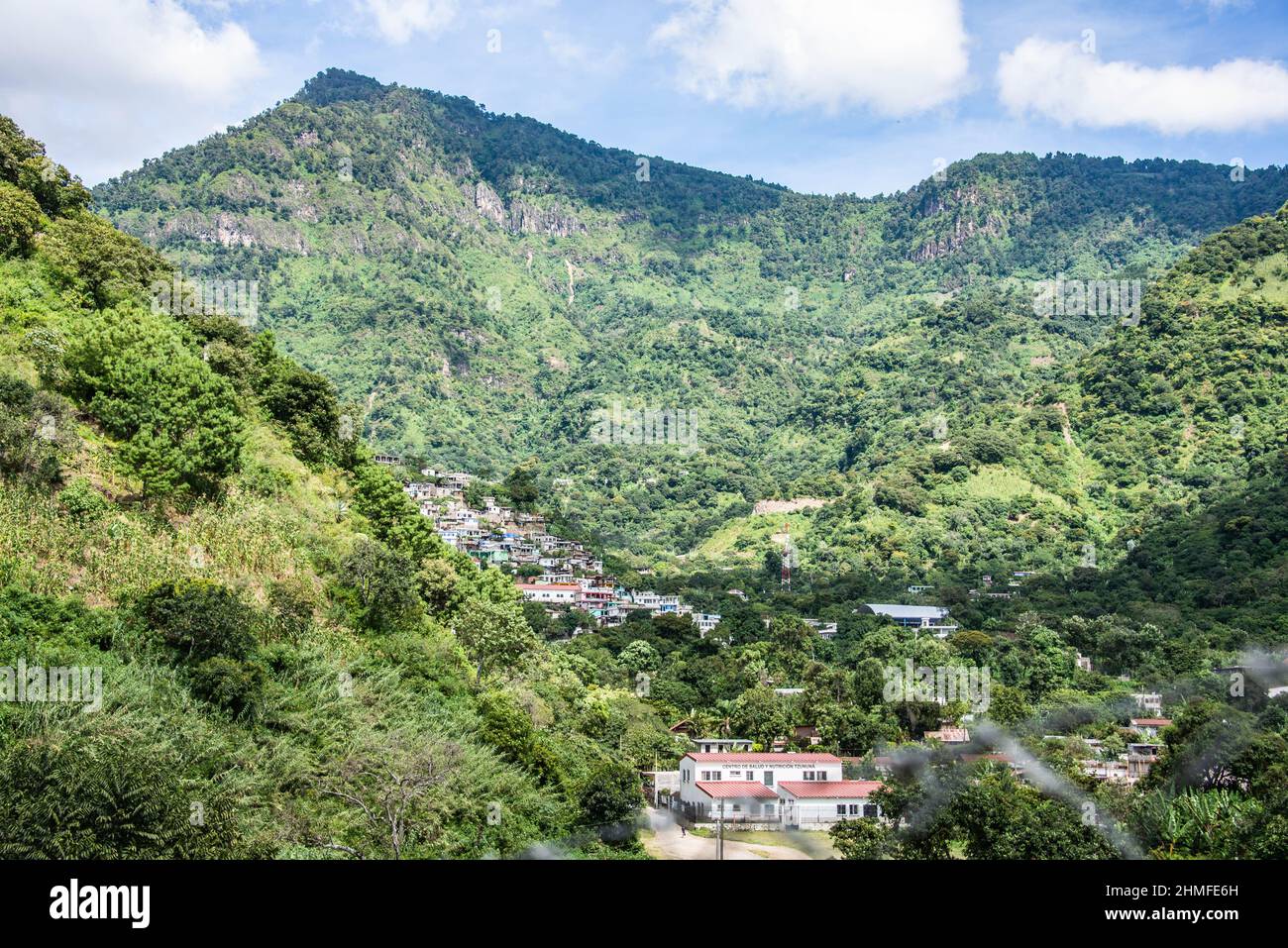 View of the surrounding villages and the beautiful Lake Atitlan in the Guatemalan highlands, Solola, Guatemala Stock Photo