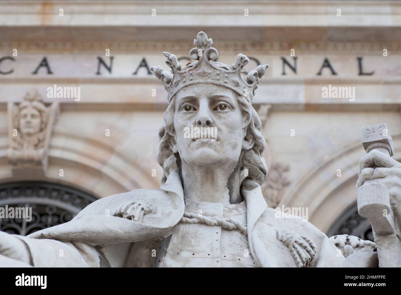 Alfonso X of Castile sculpture at National Library of Spain, Madrid. Sculpted by Jose Alcoverro Amoros Stock Photo