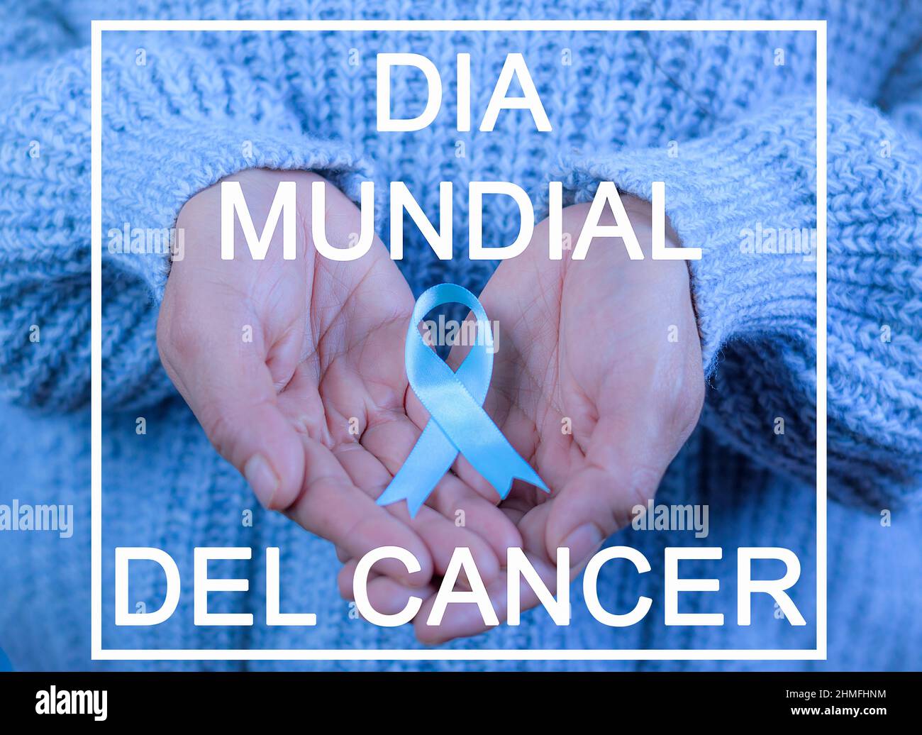 November Prostate Cancer Awareness Month, A Woman's Hands Holding Blue Ribbon in Support of People with Cancer. Prostate cancer and health awareness c Stock Photo