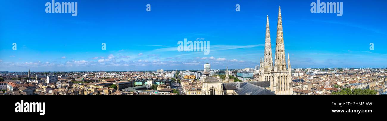 Panoramic aerial view of St. Andrew's Cathedral in Bordeaux in a beautiful summer day, France Stock Photo