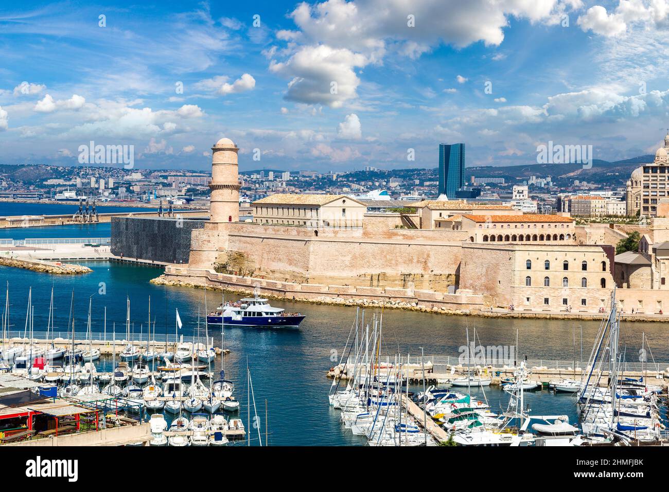 Saint Jean Castle and Cathedral de la Major and the Vieux port in Marseille, France Stock Photo