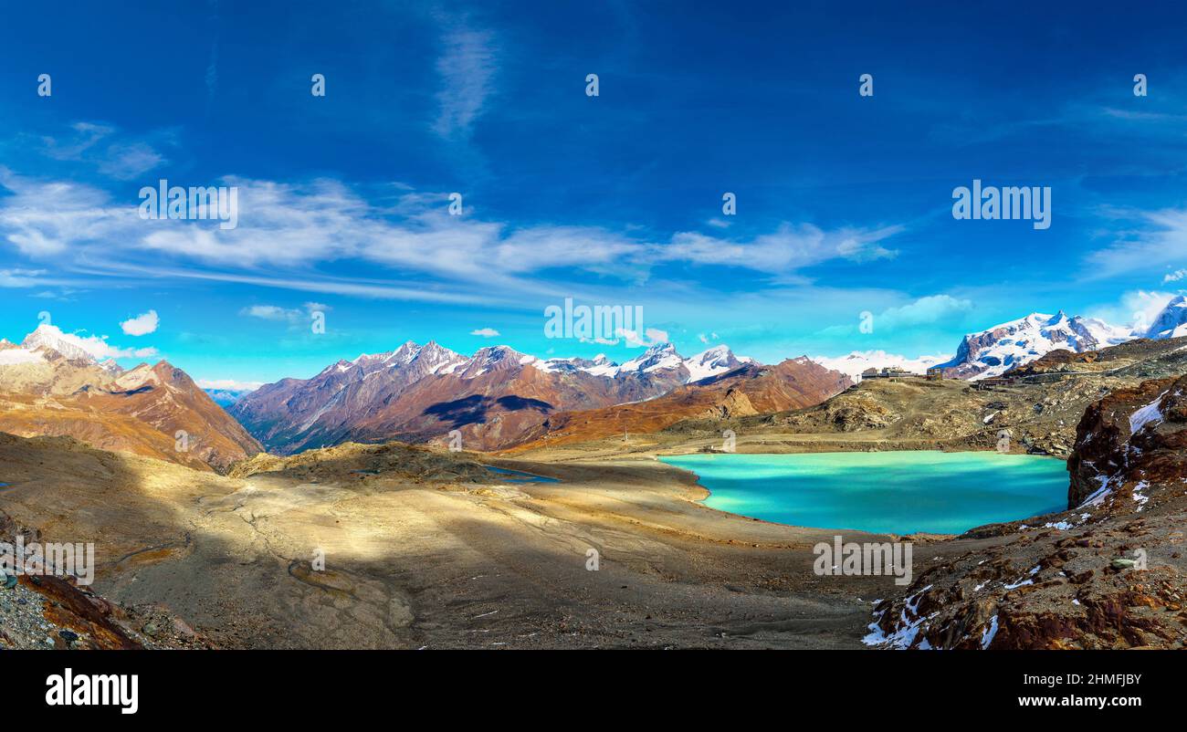 Alps mountain landscape and mountain lake in a beautiful day in Switzerland Stock Photo