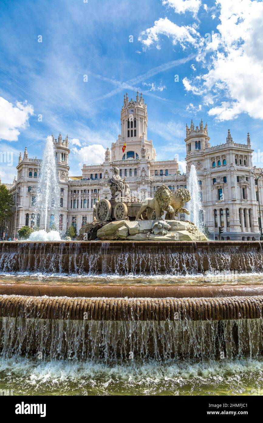 Cibeles fountain at Plaza de Cibeles in Madrid in a beautiful summer day, Spain Stock Photo