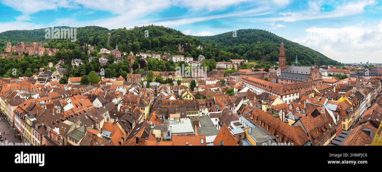 Panoramic aerial view of Heidelberg in a beautiful summer day, Germany Stock Photo