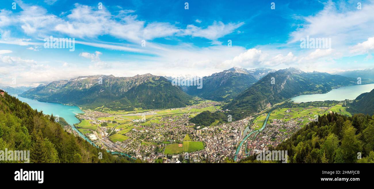 Panoramic view of Interlaken in a beautiful summer day, Switzerland Stock Photo