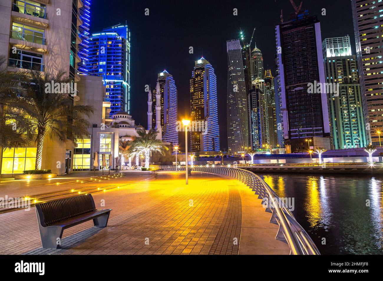 Dubai marina in a summer night, Dubai, United Arab Emirates Stock Photo