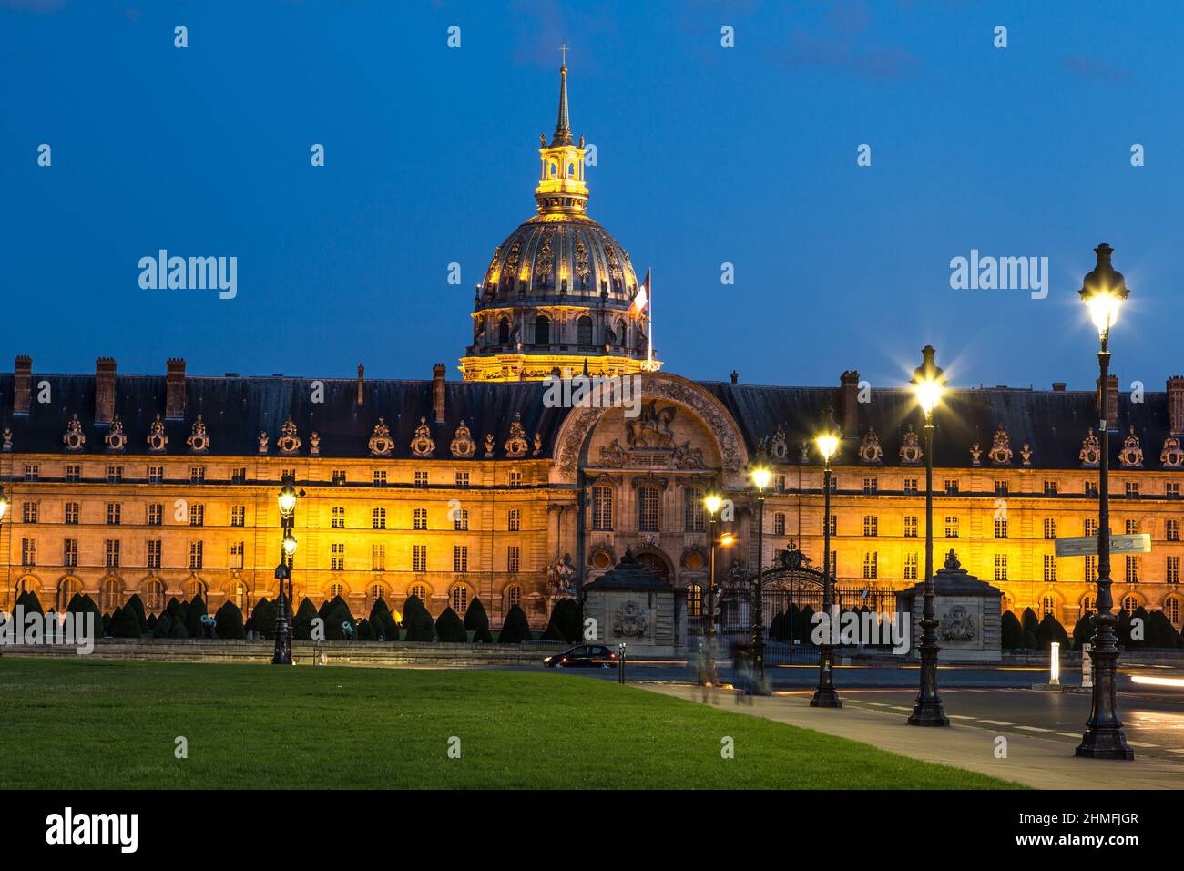 Les Invalides at summer night in Paris, France Stock Photo