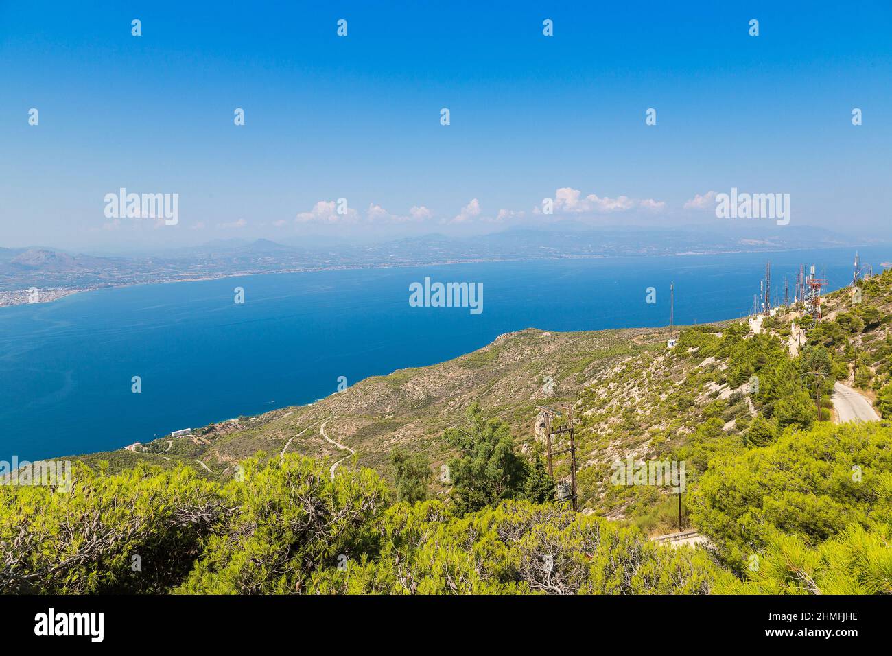 Panoramic view of Loutraki and Aegean sea, Greece in a summer day Stock Photo