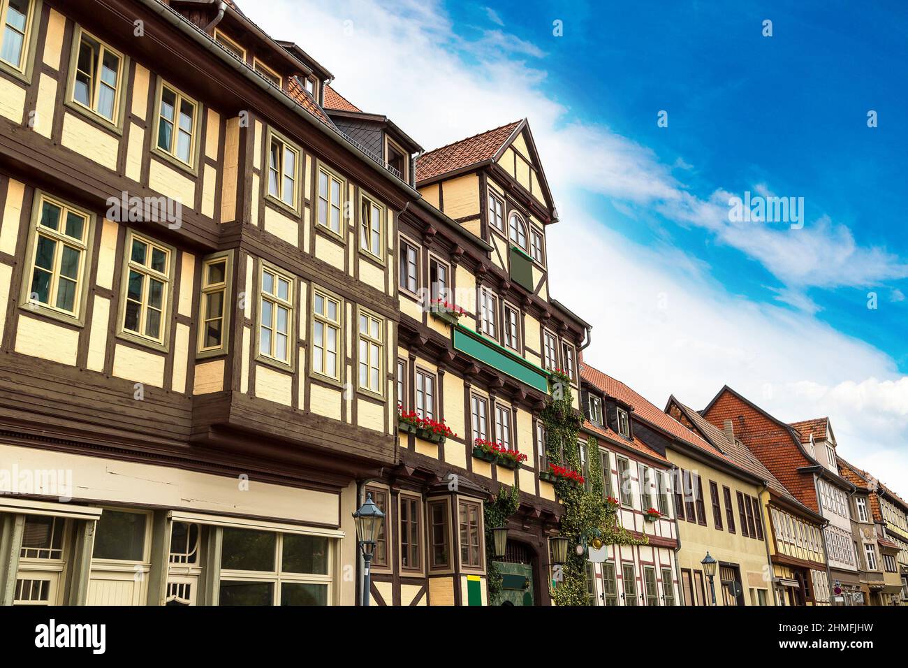 Historic houses in Quedlinburg in a beautiful summer day, Germany Stock Photo