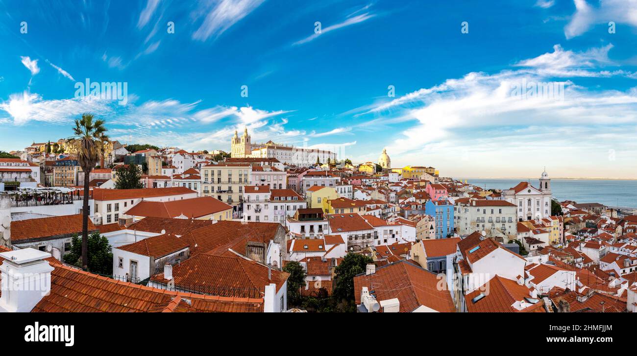 Famous Dome of Santa Engracia and hill Sao Vicente de Fora in a beautiful summer day in Lisbon Stock Photo