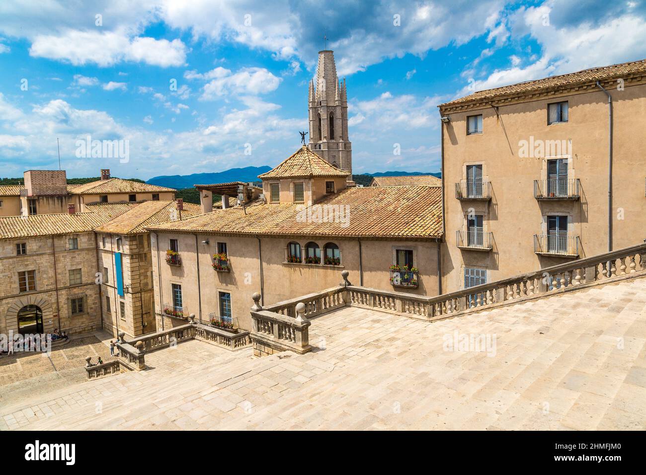 Panoramic aerial view of Girona, in a beautiful summer day, Catalonia, Spain Stock Photo