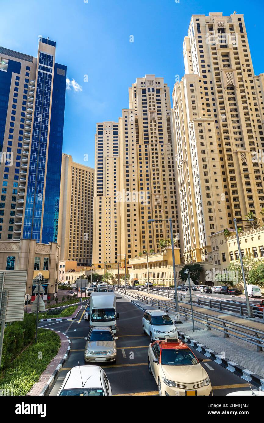 Road in Dubai Marina in a summer day, United Arab Emirates Stock Photo