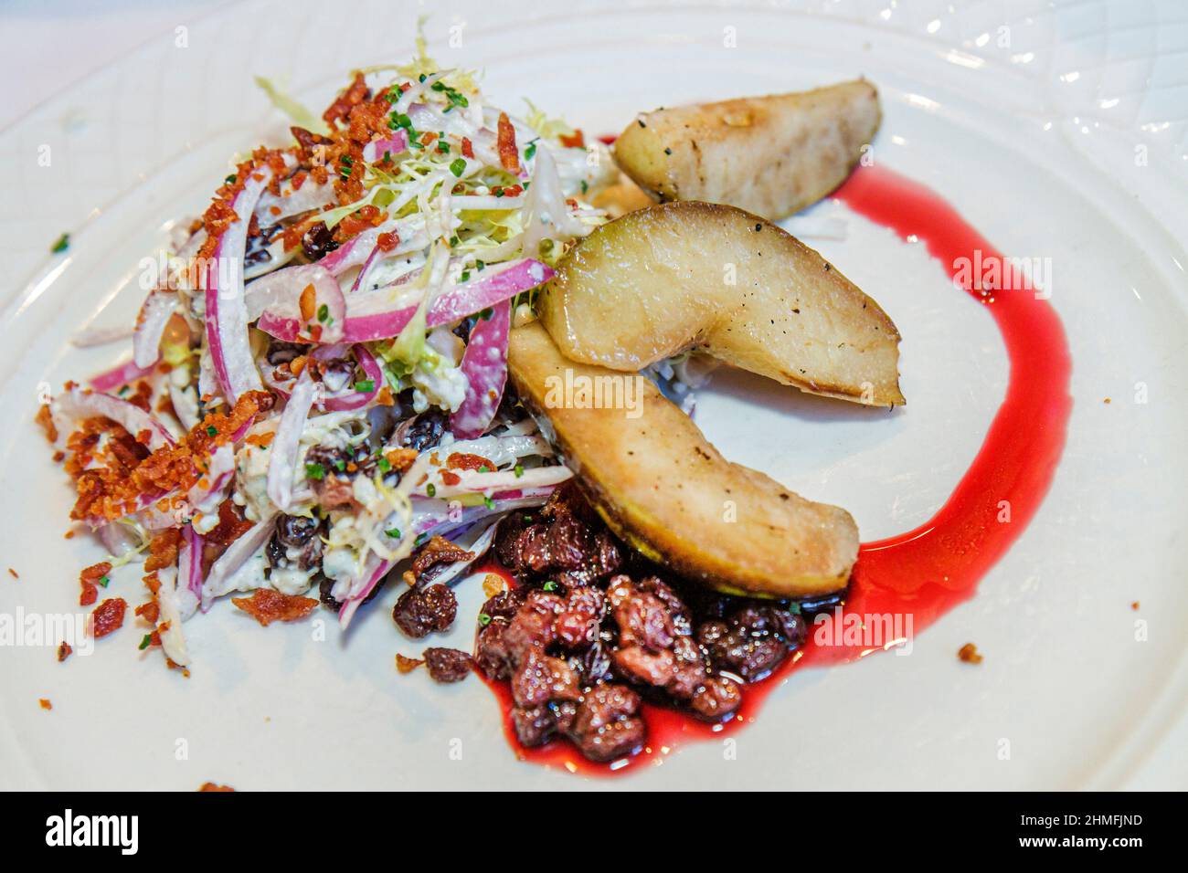 Washington DC,15th Avenue NW,Georgia Brown's,restaurant inside interior soul food Southern cuisine dining,plate grilled pear salad presentation Stock Photo