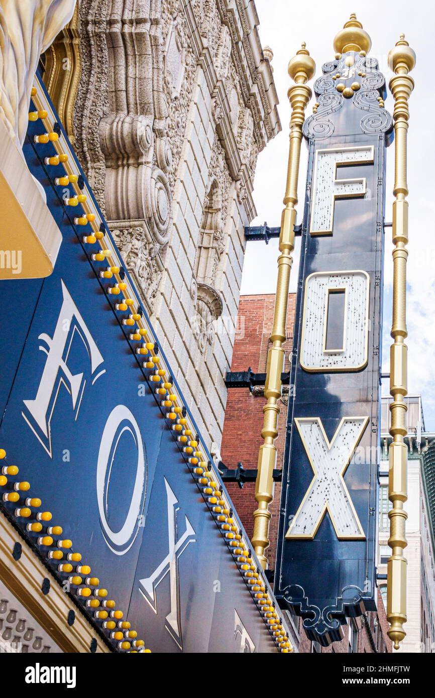 Saint St. Louis Missouri,Midtown Historic District,Grand Center,Boulevard,entertainment district Fox Theatre,1929 exterior outside marquee,sign Stock Photo