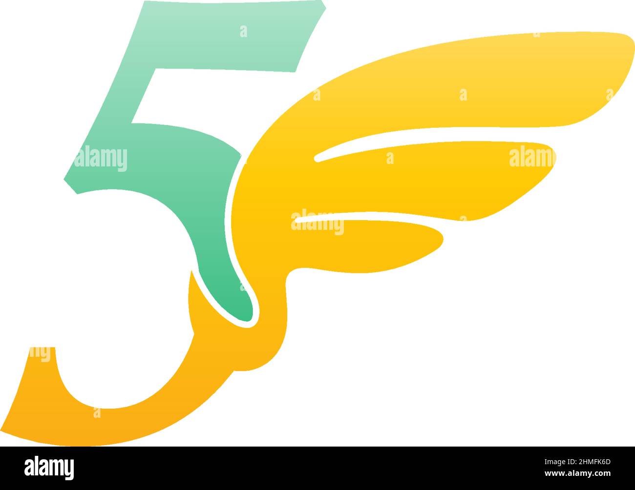Number 5 logo icon illustration with wings vector Stock Vector