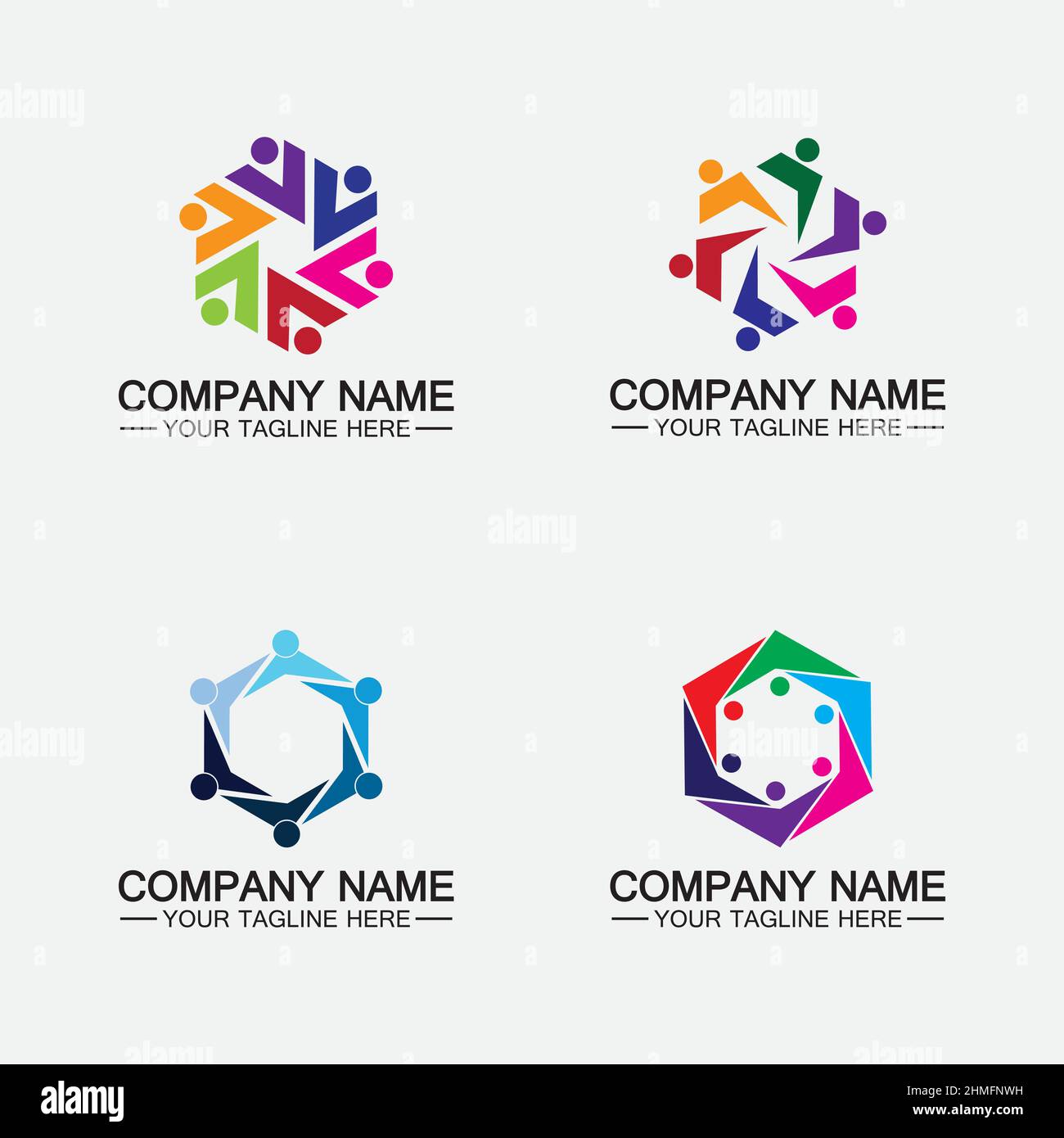 Teamwork connecting people hexagon concept logo symbol icon vector design Stock Vector