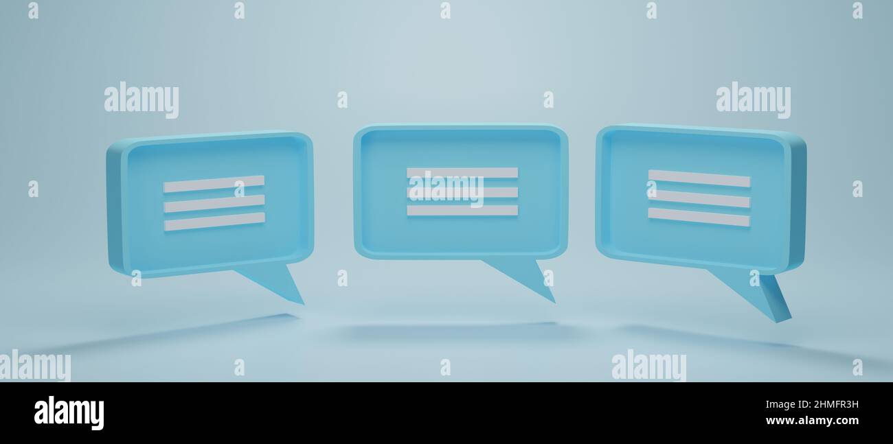 Set of 3 chat bubble icon or speech bubbles symbol on blue pastel ...