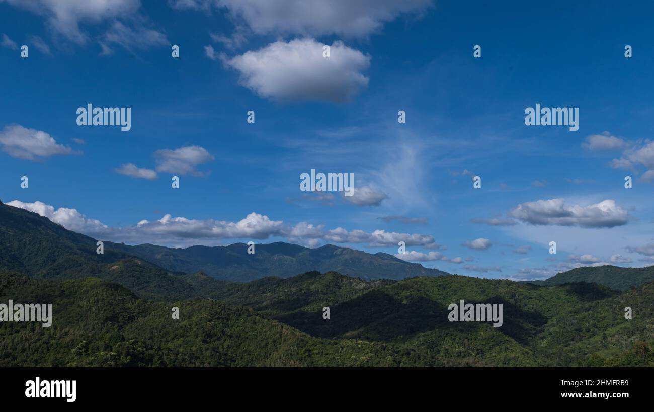 Landscape green mountains and beautiful sky clouds under the blue sky ...