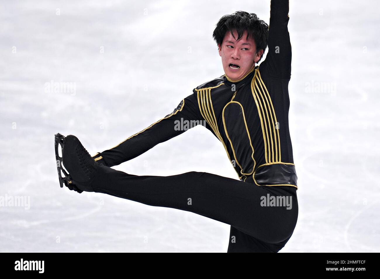 Beijing, China. 10th Feb, 2022. Adam Siao Him Fa of France, performs during the Men's Single Figure Skating competition in the Capital Indoor Stadium at the Beijing 2022 Winter Olympics on Thursday, February 10, 2022. Photo by Richard Ellis/UPI Credit: UPI/Alamy Live News Stock Photo