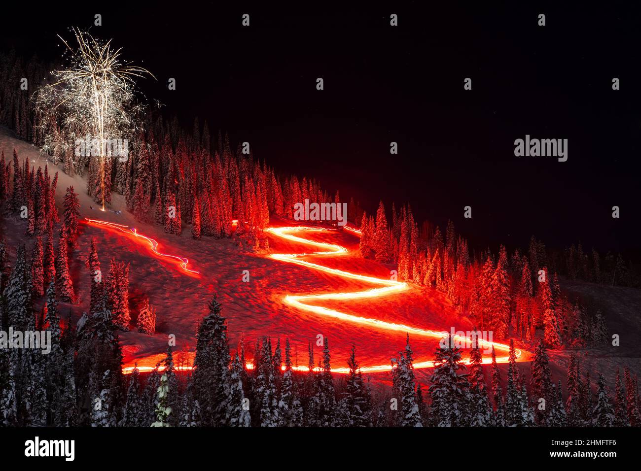 Torchlight Parade, Christmas Eve, Alta Ski Resort, Utah Stock Photo