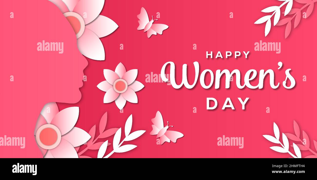 happy women's day illustration paper cut style with woman silhouette ...