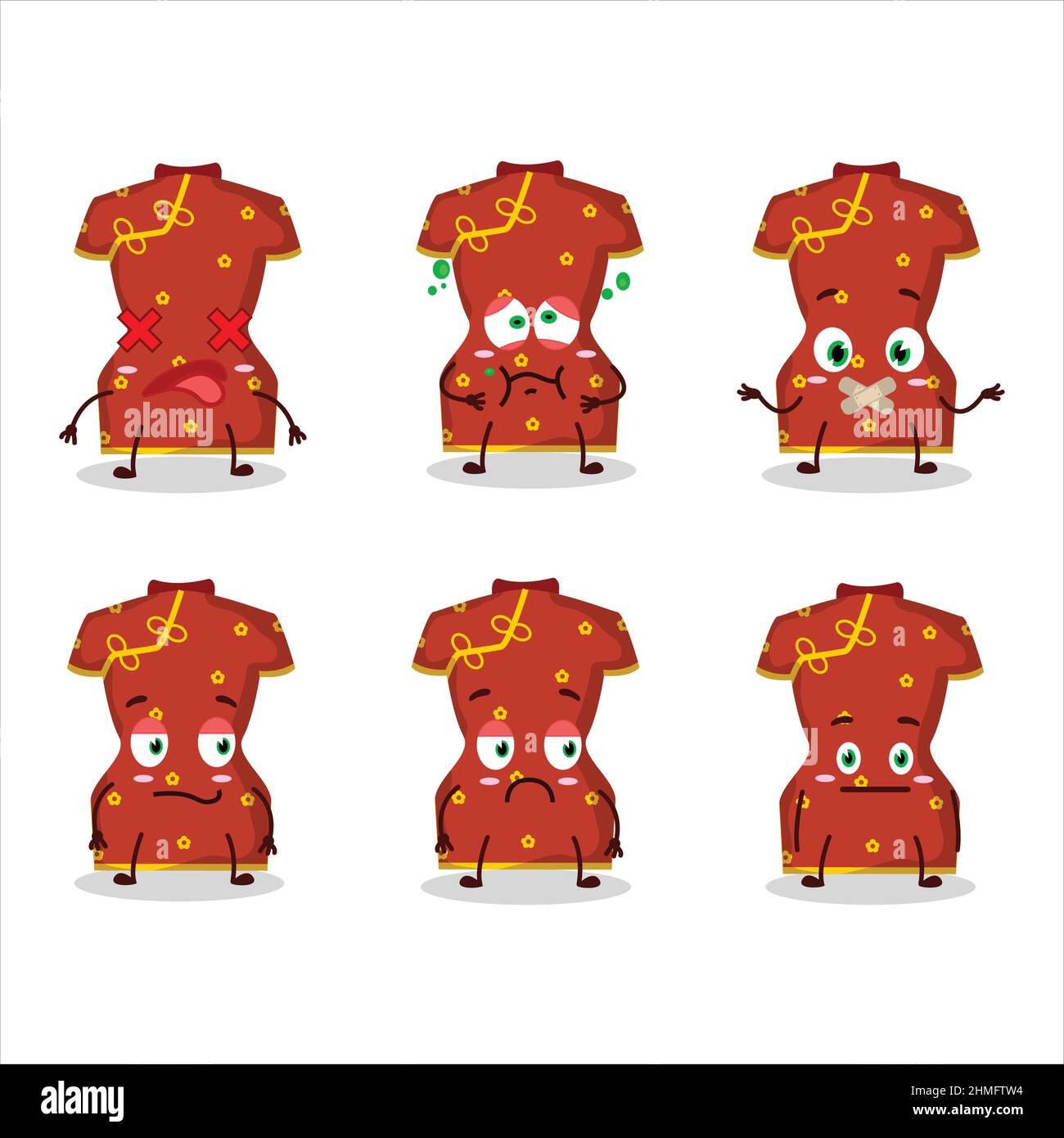 Red clothing of chinese woman cartoon character with nope expression. Vector illustration Stock Vector