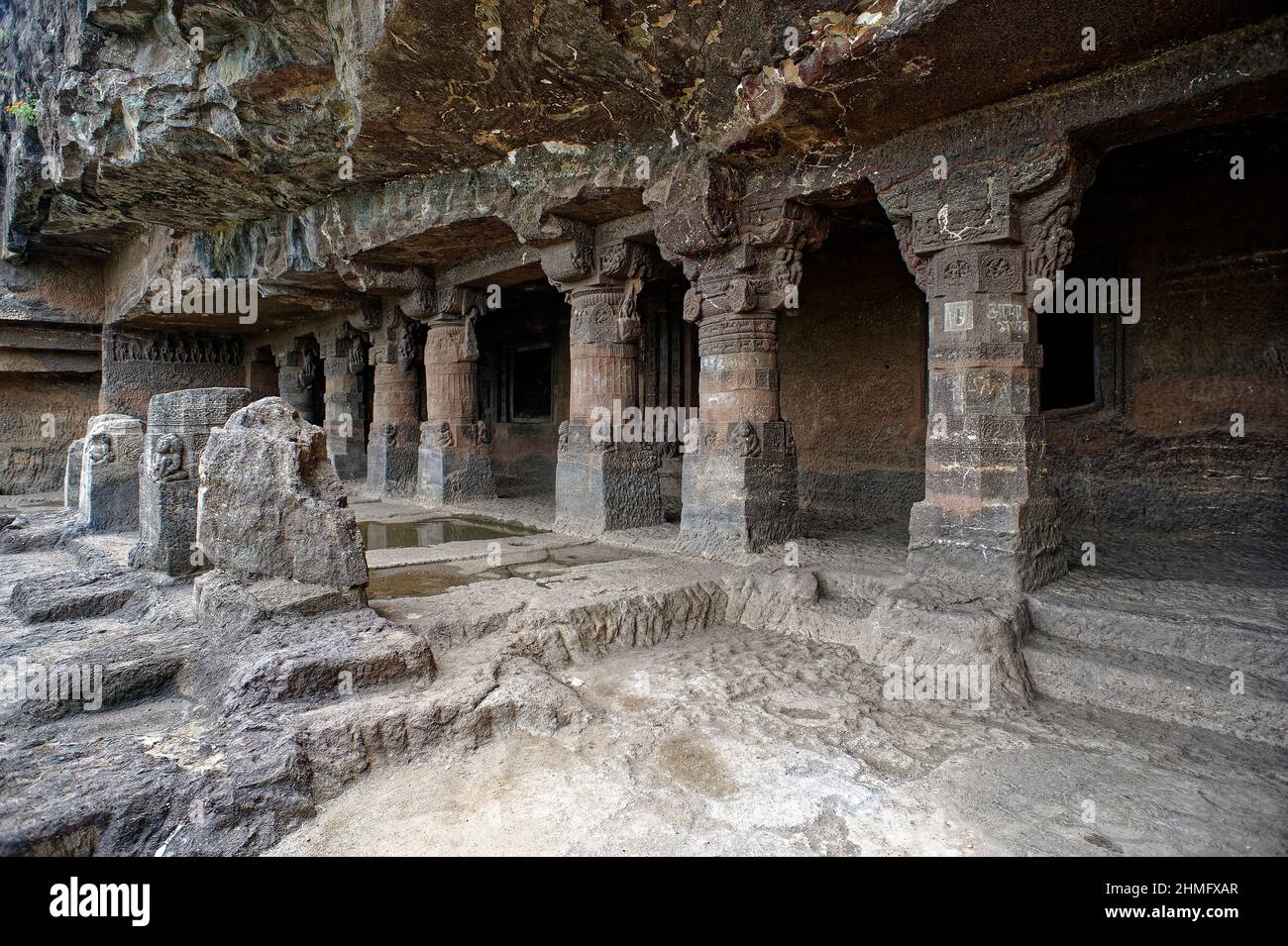 Decorative stone pillars of Aurangabad Caves in Maharashtra India Stock Photo Alamy