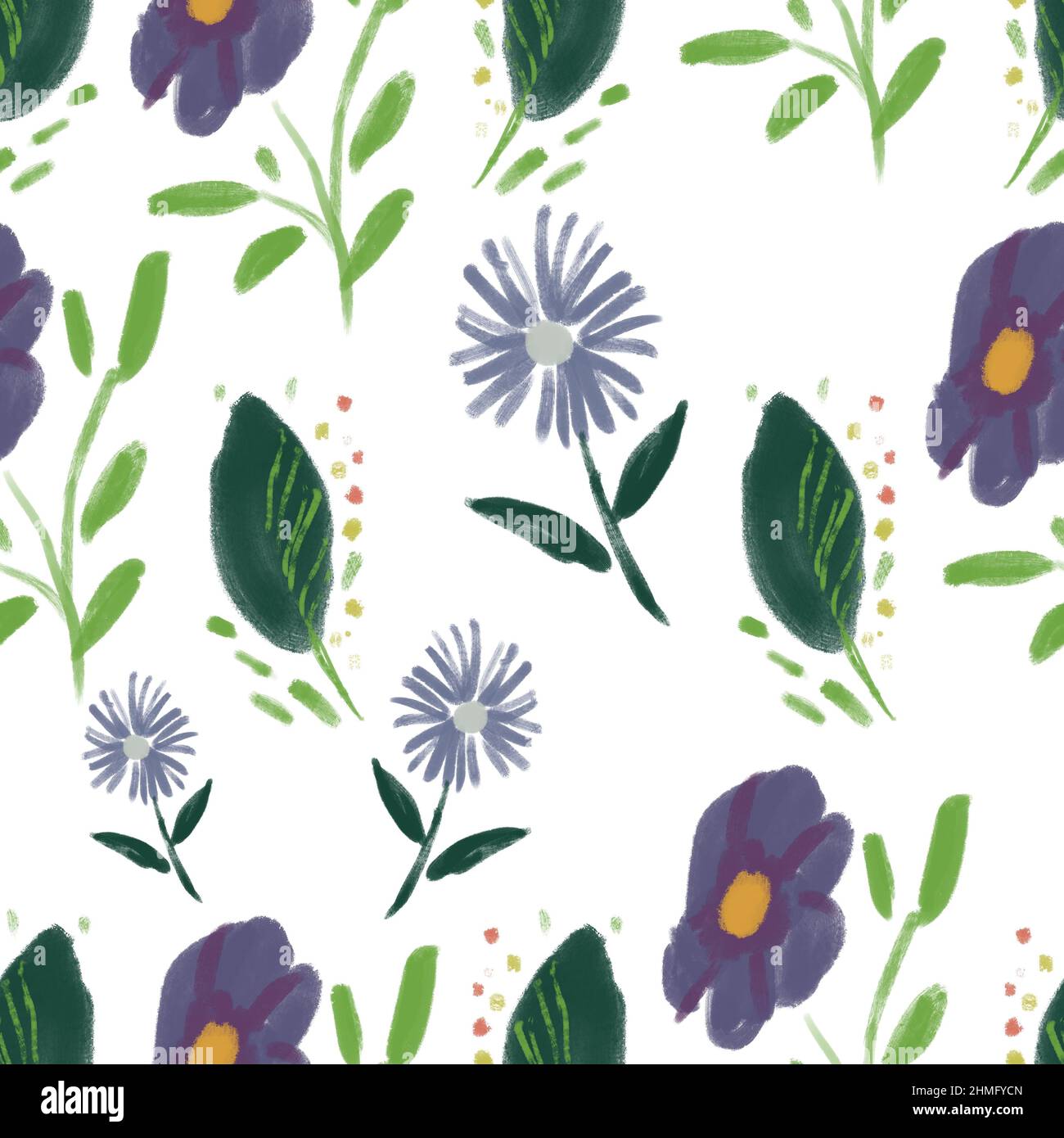 Seamless pattern with wildflowers on watercolor paper background Stock ...