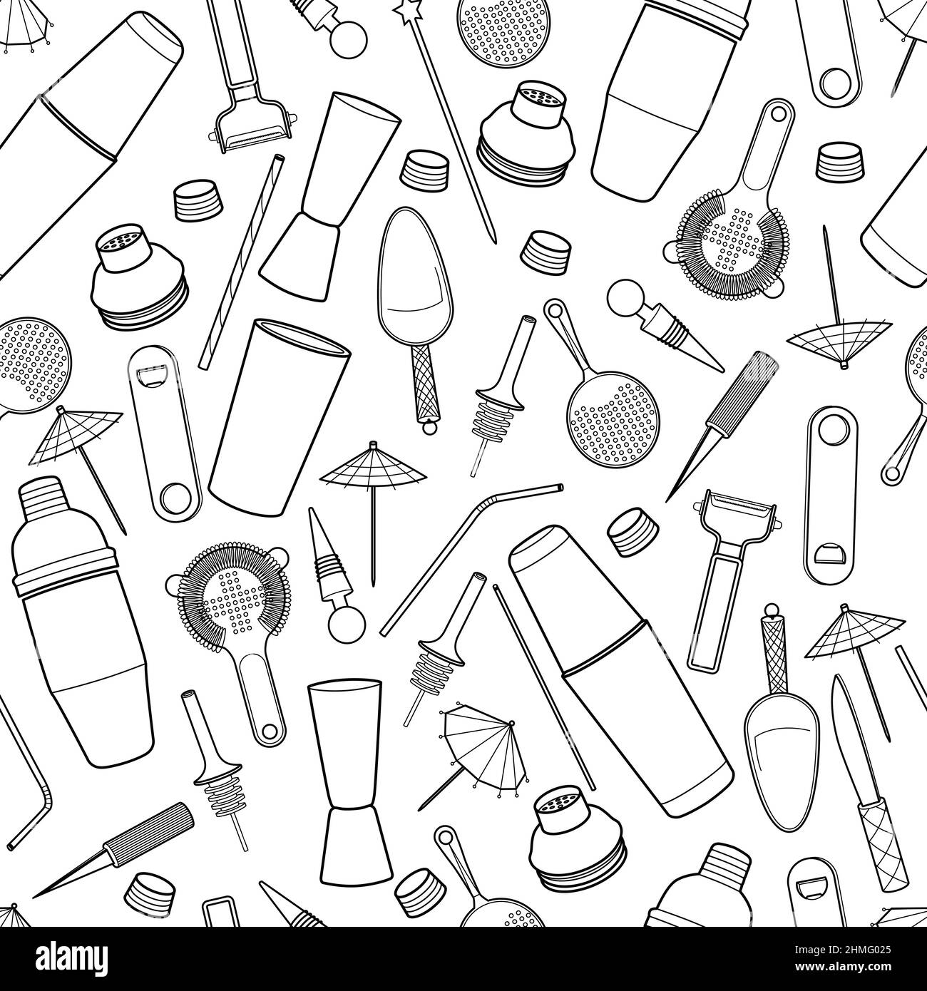 Vector bartender equipment seamless pattern. Vector line art illustration Stock Vector