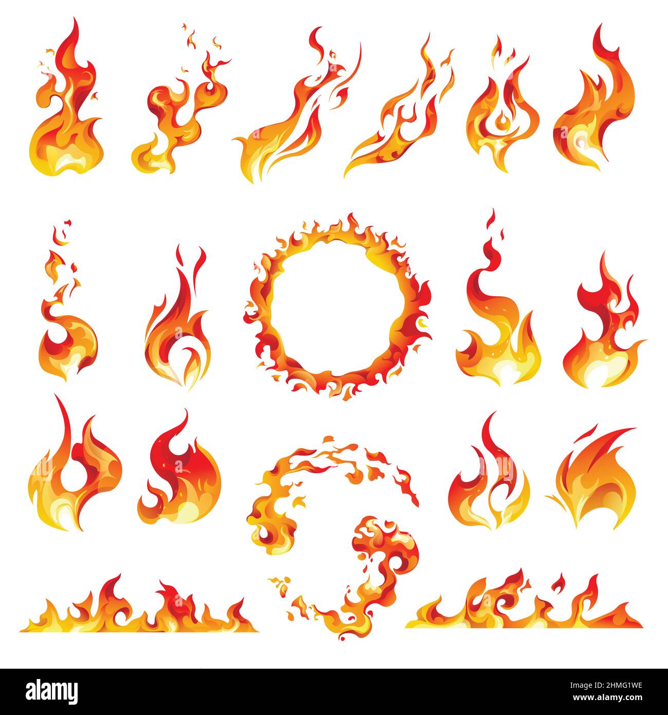 Fire and flames, circle frame and blazing burning Stock Vector Image ...