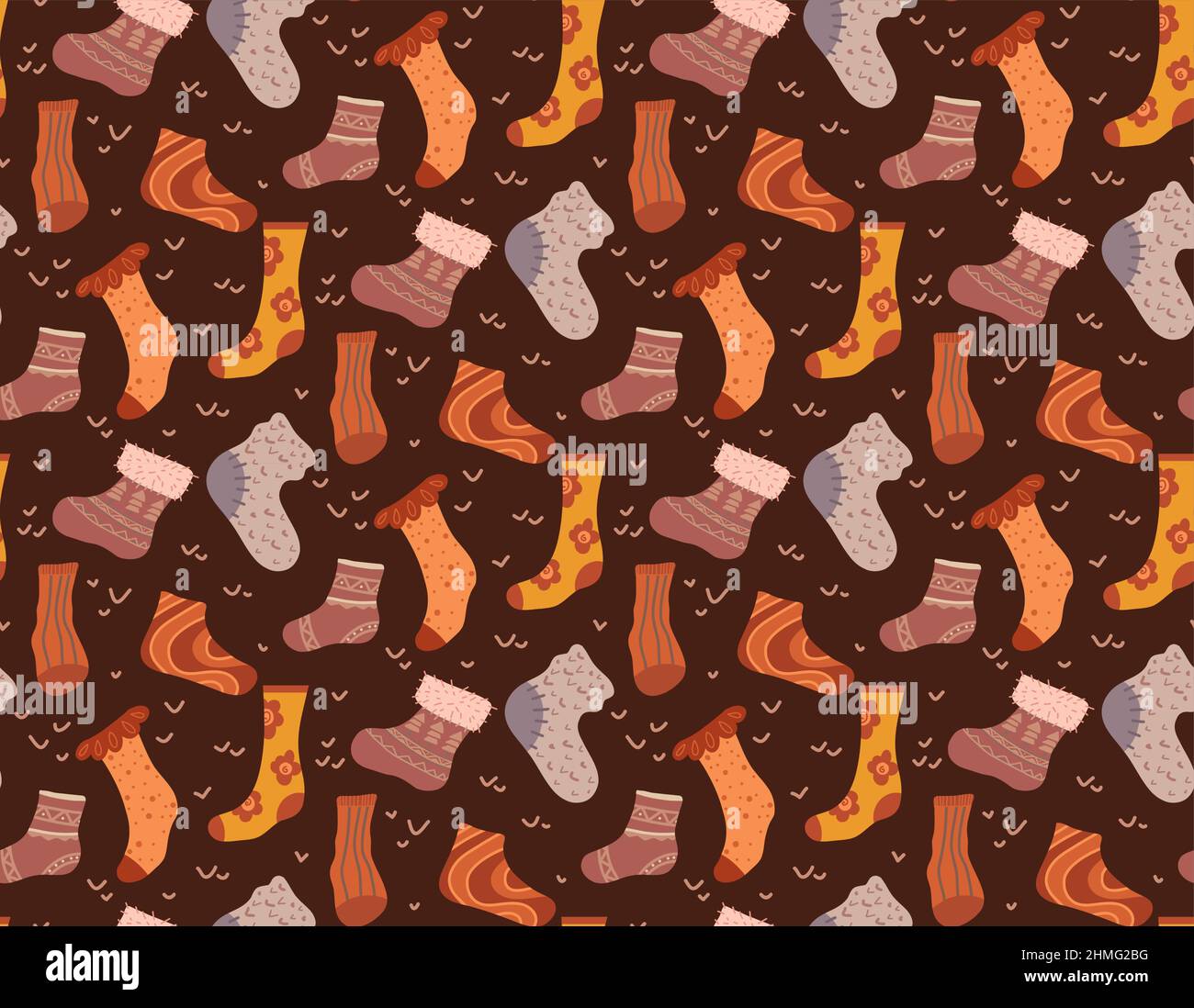 Vector cozy seamless pattern with warm socks in brown colors