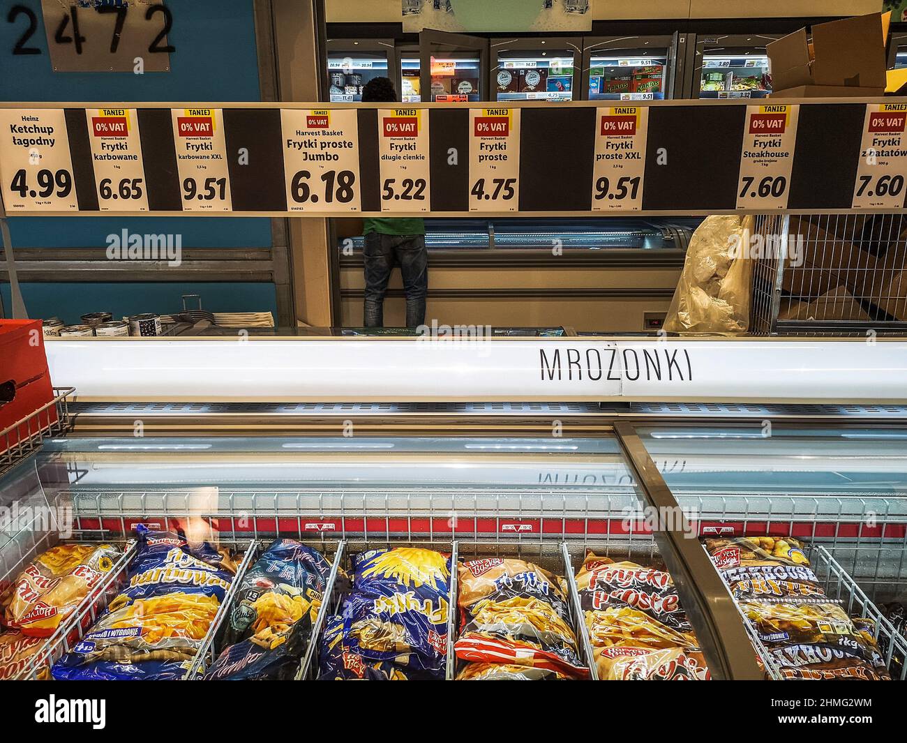 Gdansk, Poland. 08th Feb, 2022. Gdansk, Poland Feb. 8th. 2022 Price tags with mandatory information about the reduced VAT rate for food inside the Lidl grocery store are seen in Gdansk, Poland, on 8 February 2022 Polish government lowered VAT tax on some food to zero from Feb. 1 2022. to fight with high inflation as some economists estimate can reach 10% (Photo by Vadim Pacajev/Sipa USA) Credit: Sipa USA/Alamy Live News Stock Photo