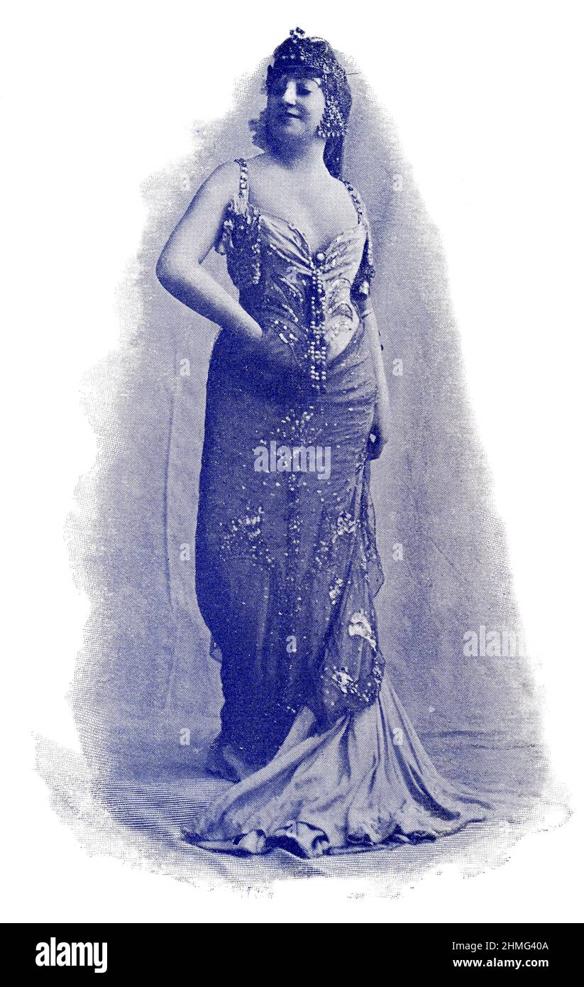 Portrait of Georgette Leblanc as Sapho by Jules Massenet's opera. Georgette Leblanc a French operatic soprano, actress. Image from the illustrated Franco-German theater magazine 'Das Album', 1898. Stock Photo