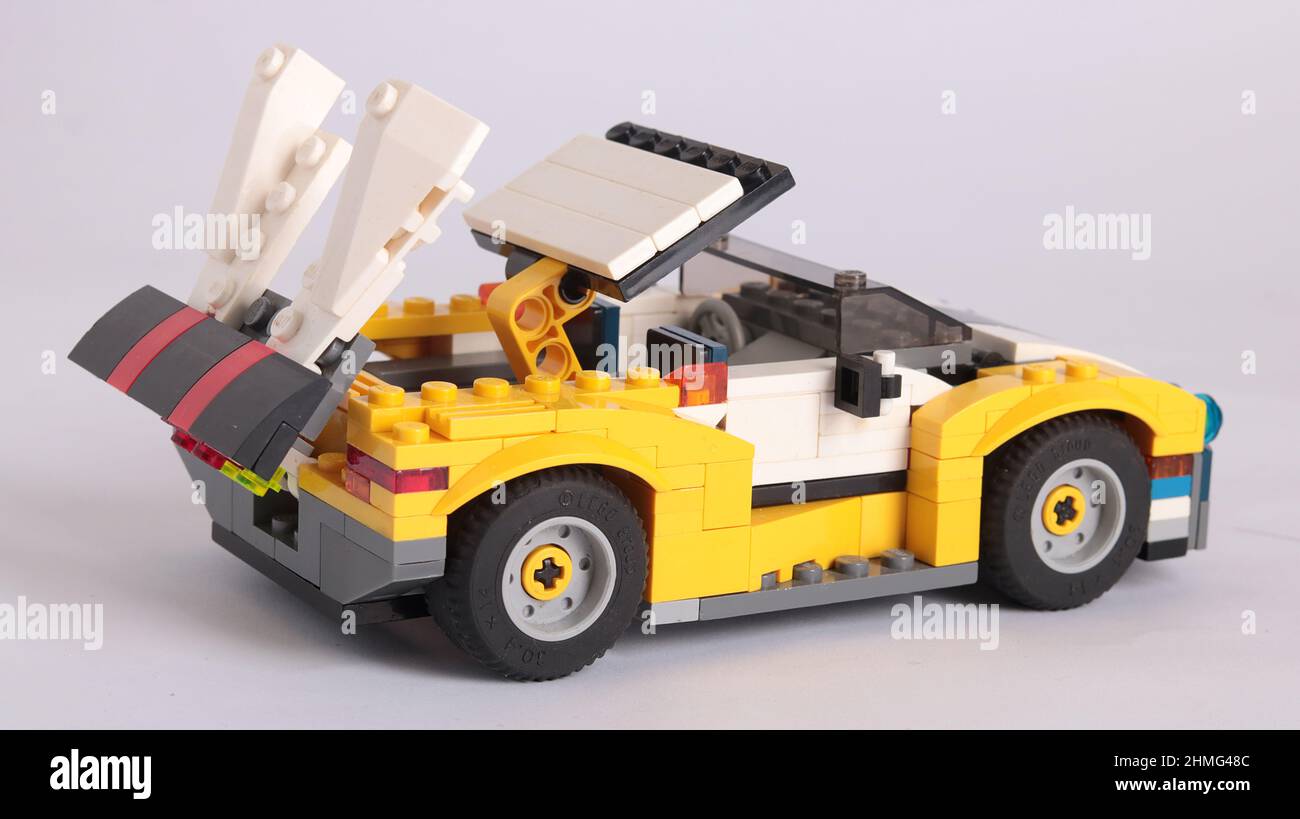 creating making sport car from brick Stock Photo