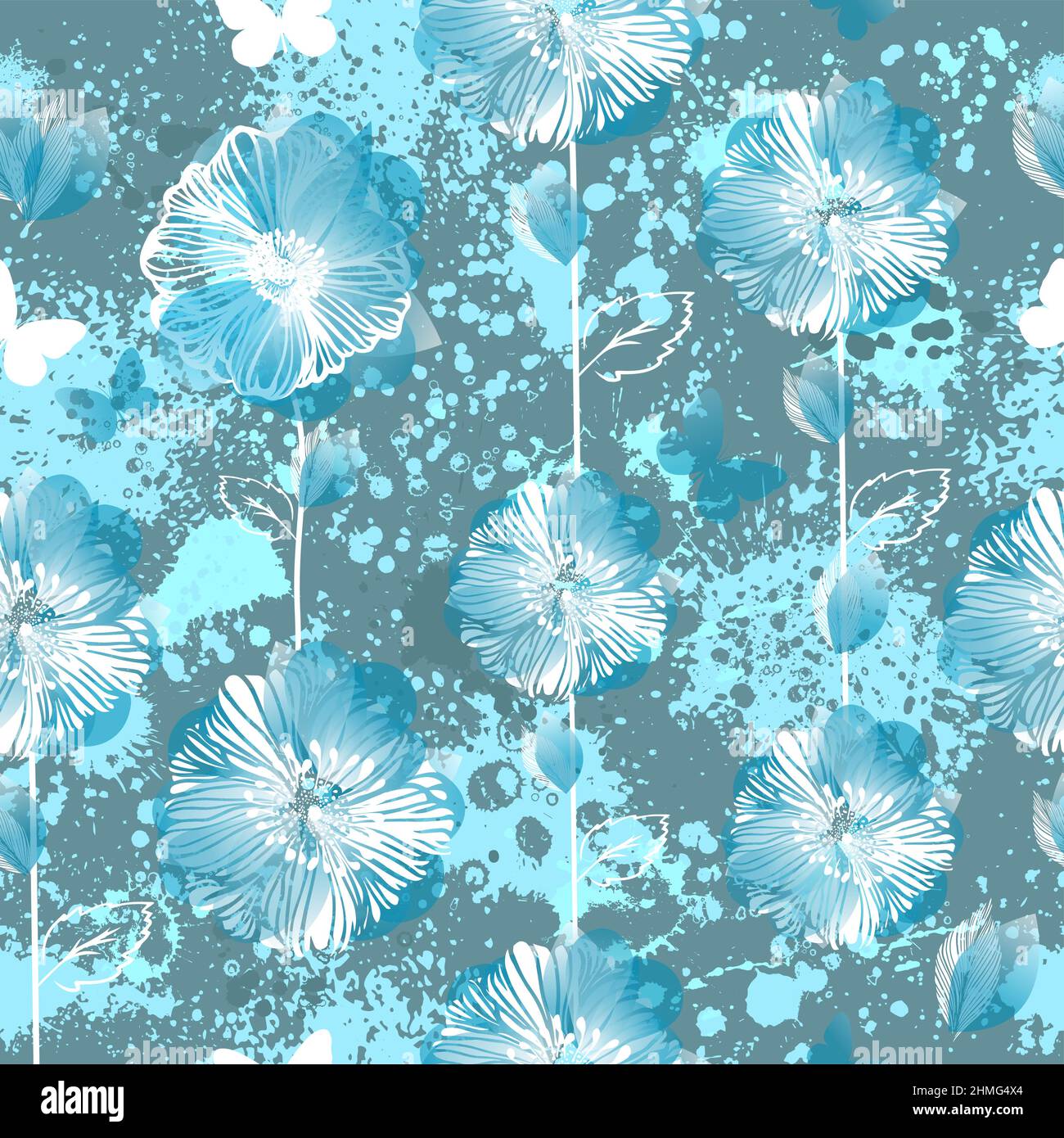 Abstract seamless background blue flowers. Vector illustration Stock ...