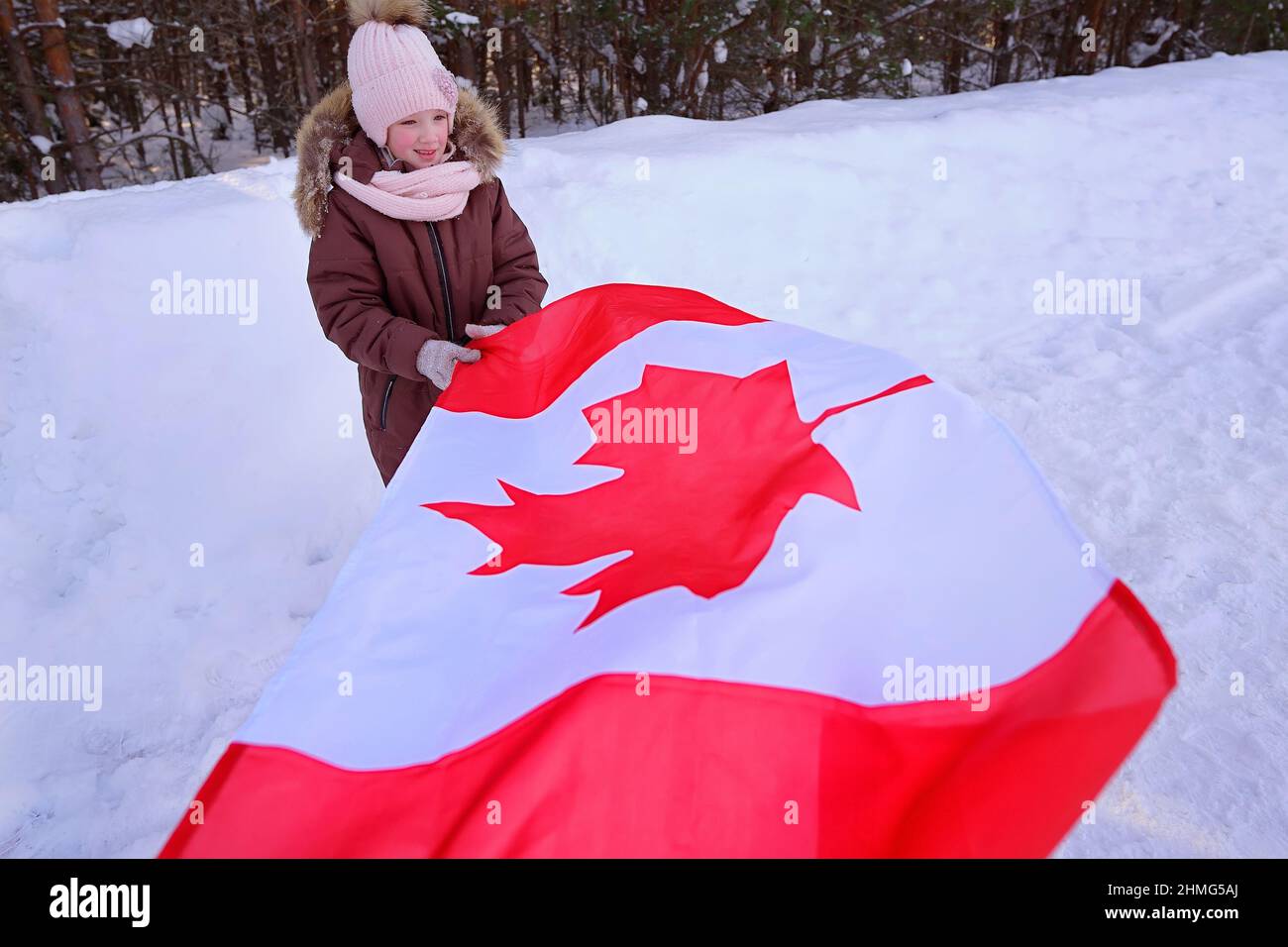 Girl with Canadian flag Stock Photo