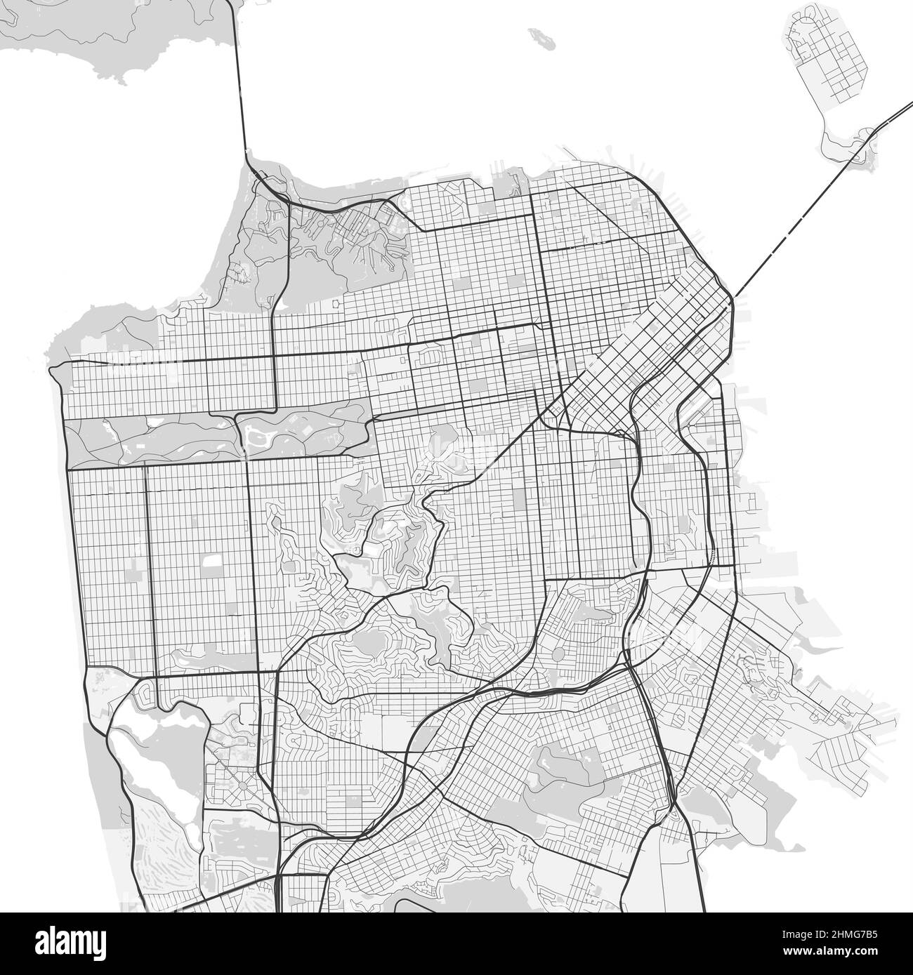 Vector map of San Francisco city. Urban grayscale poster. Road map image with metropolitan city area view. Stock Vector