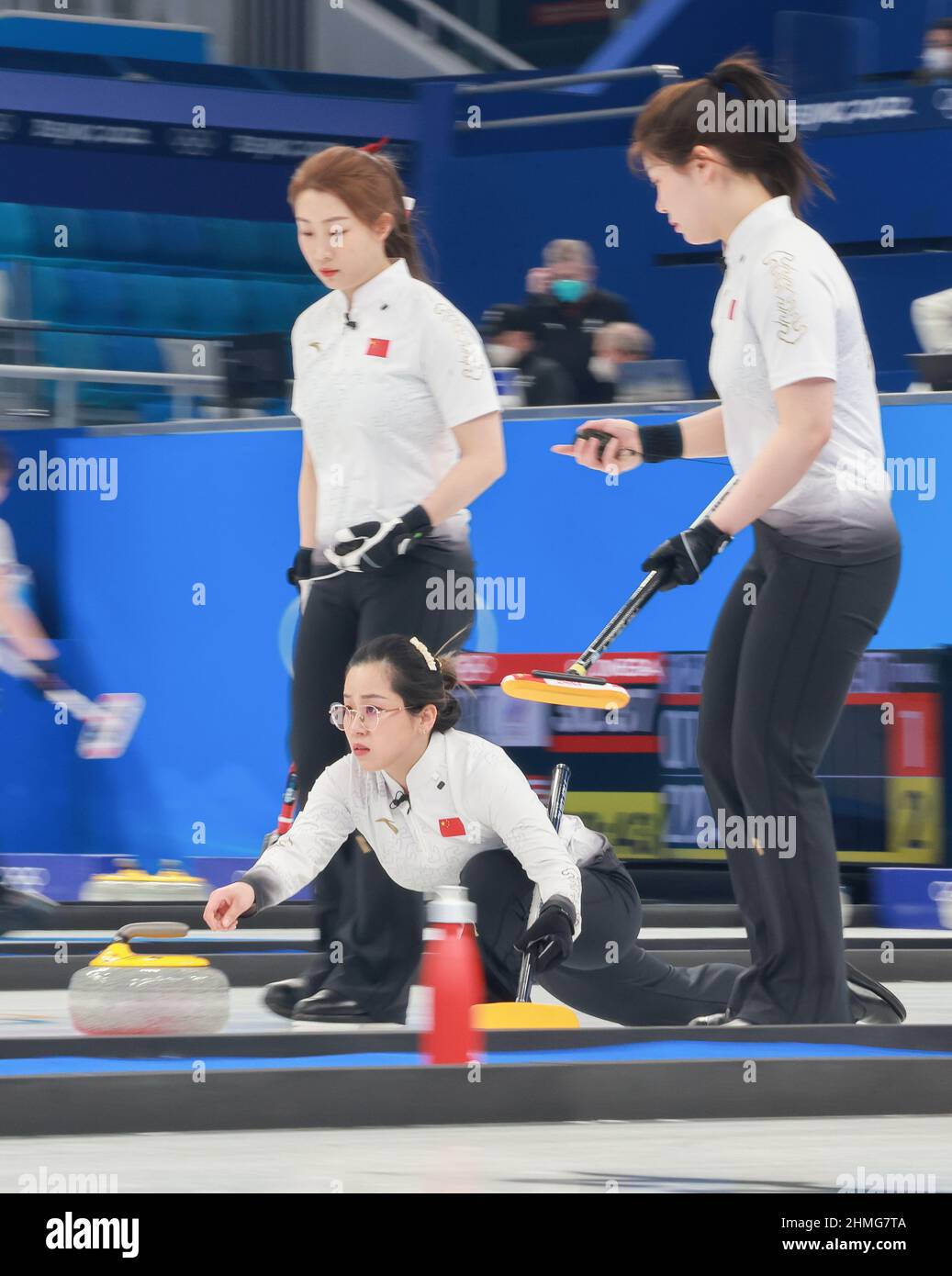 Beijing, China. 10th Feb, 2022. Wang Rui (C) of China competes during ...