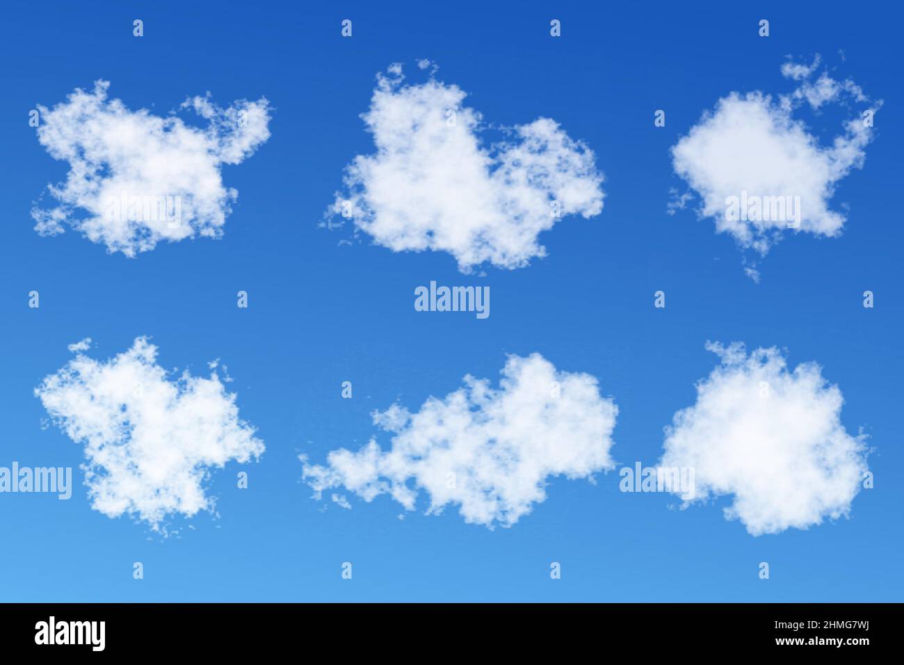 Realistic white clouds set with blue sky background Stock Vector