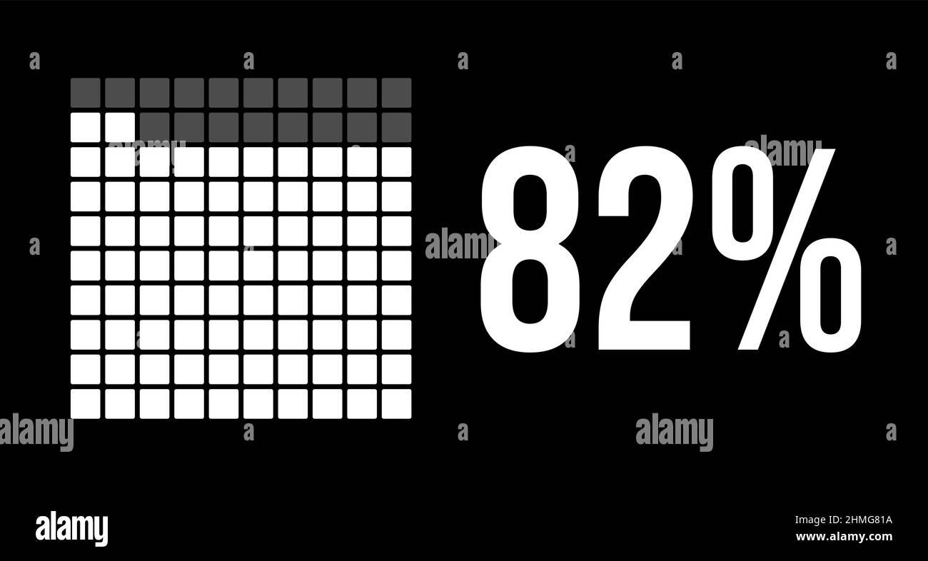 82 percent diagram, eighty-two percentage vector infographic. Rounded rectangles forming a square chart. White color on black background. Stock Vector